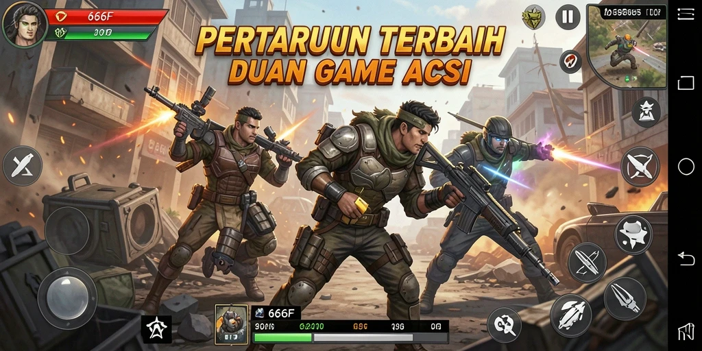 Tampilan aksi intens dalam gameplay 666F yang menegangkan.