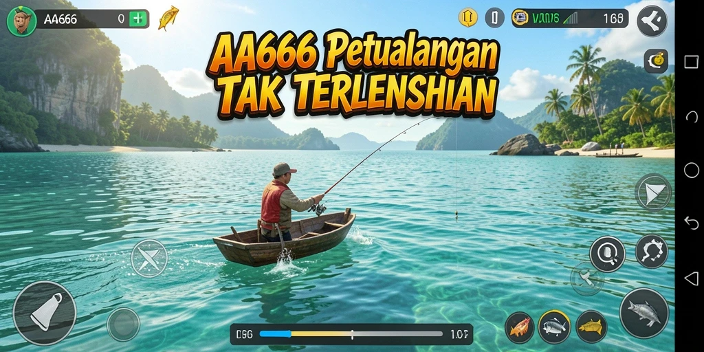 Tampilan gameplay seru di AA666 saat memancing di danau.