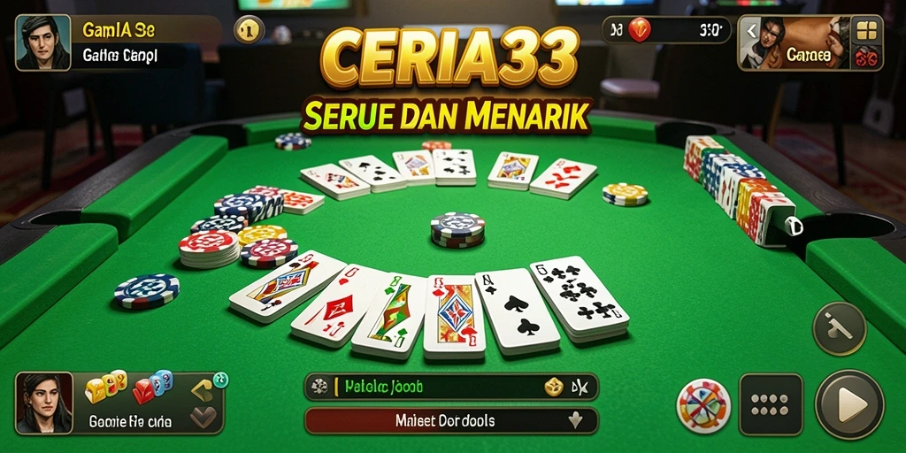 Screenshot utama CERIA33 menunjukkan gameplay Gaple yang interaktif dan seru.