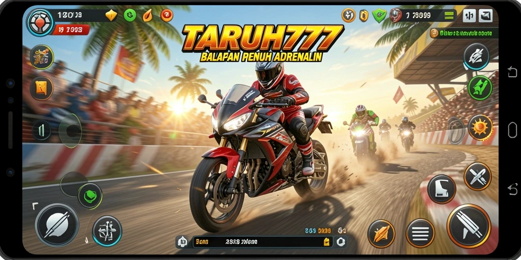 Screenshot gameplay TARUH777 menampilkan aksi balapan motor yang mendebarkan.
